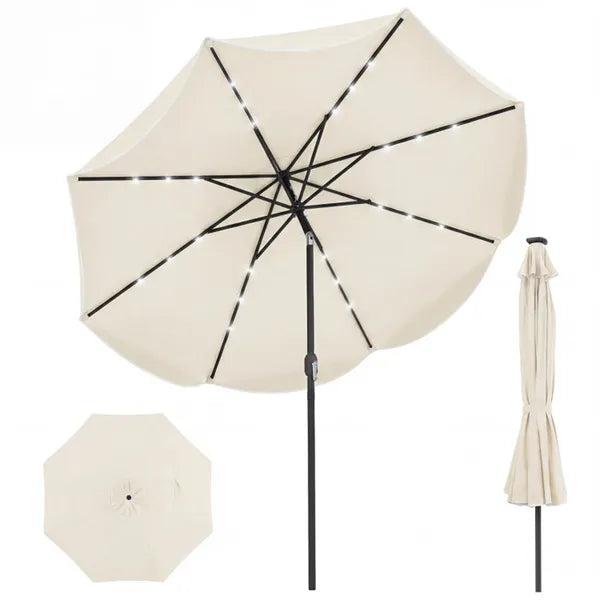 10 Ft Solar Powered Patio Umbrella with 24 LED Lights - Beige