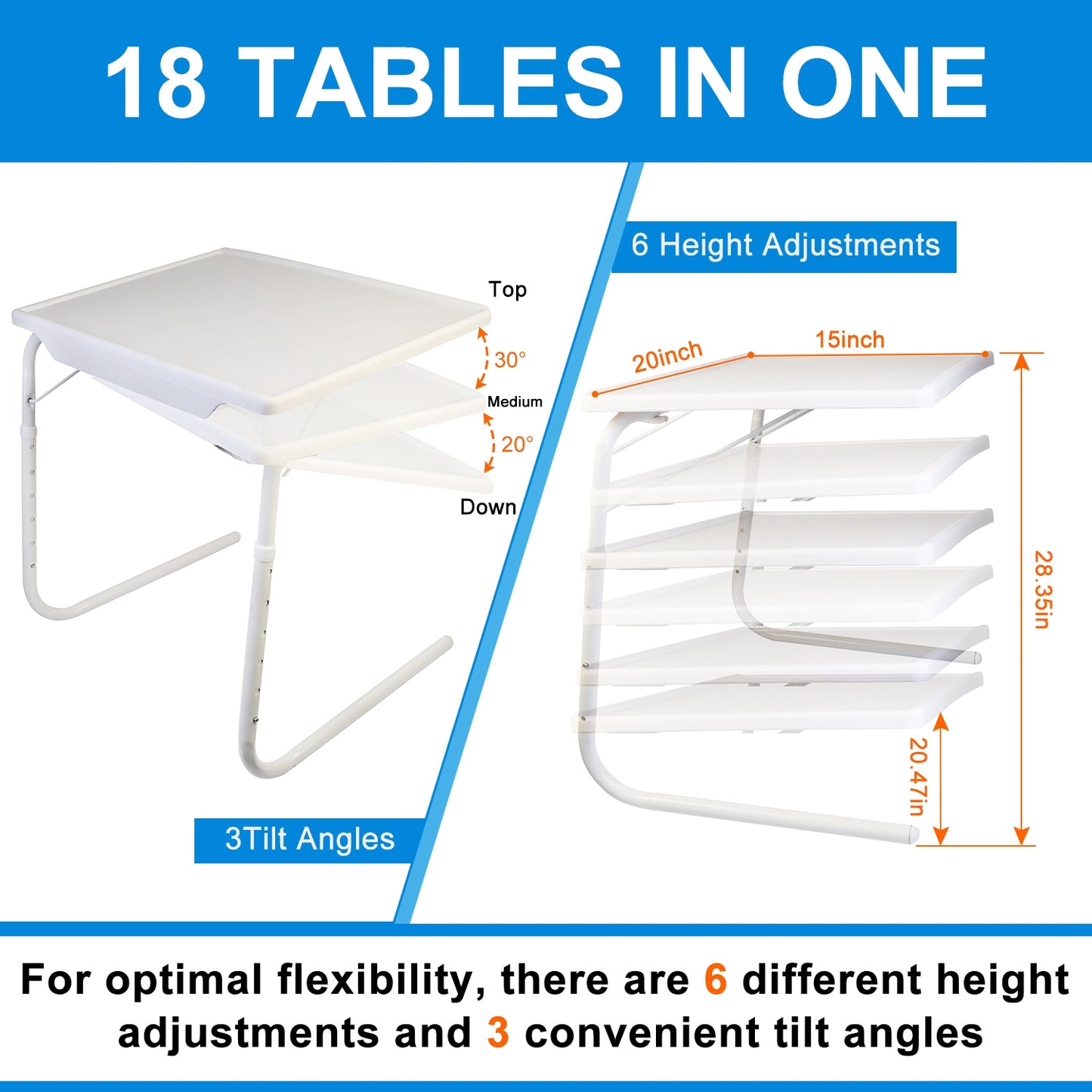 1Pc Foldable Tray Table Portable Sofa TV 6 Heights 3 Angles Laptop