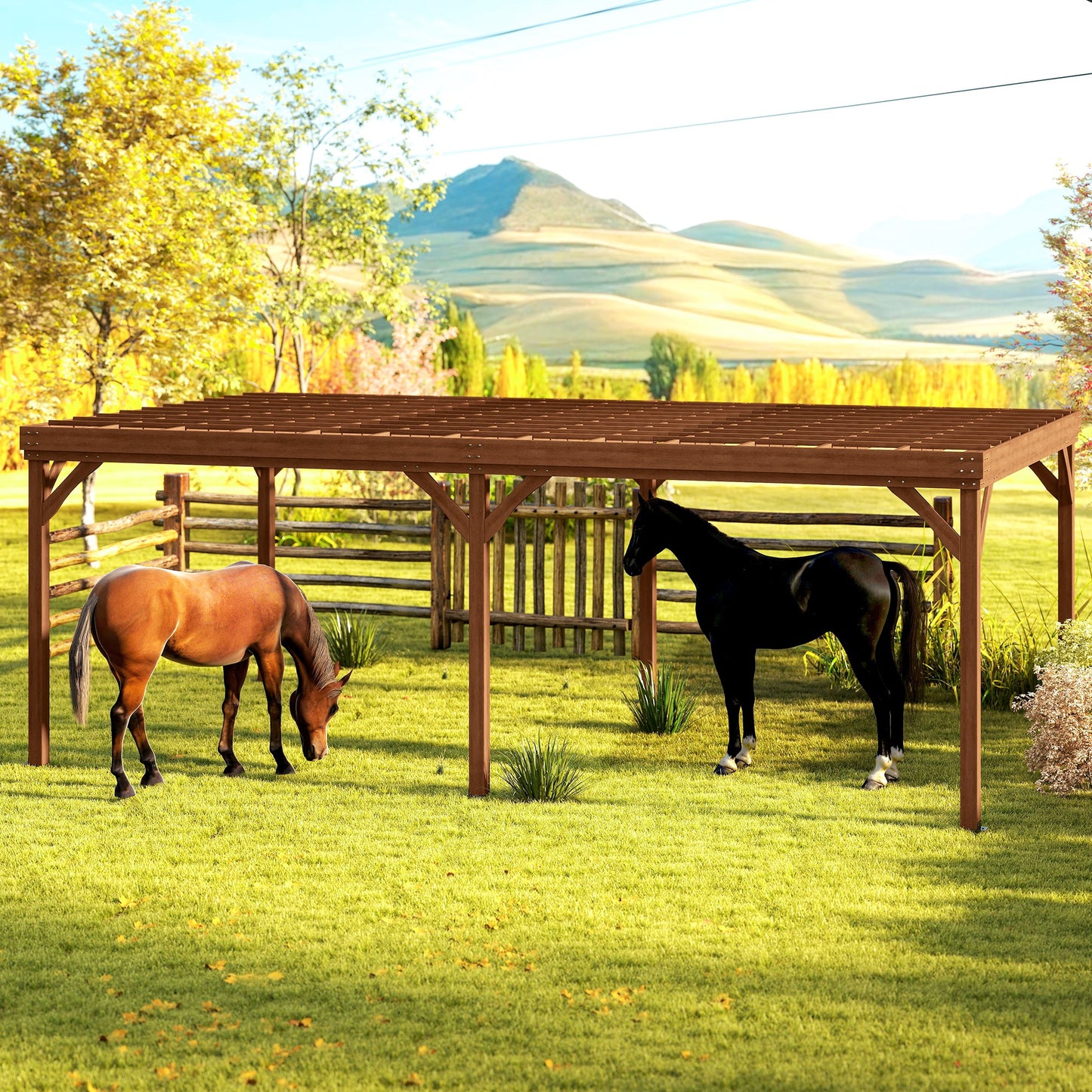 Outdoor Wooden Pergola - 12x20 ft Brown Garden Gazebo