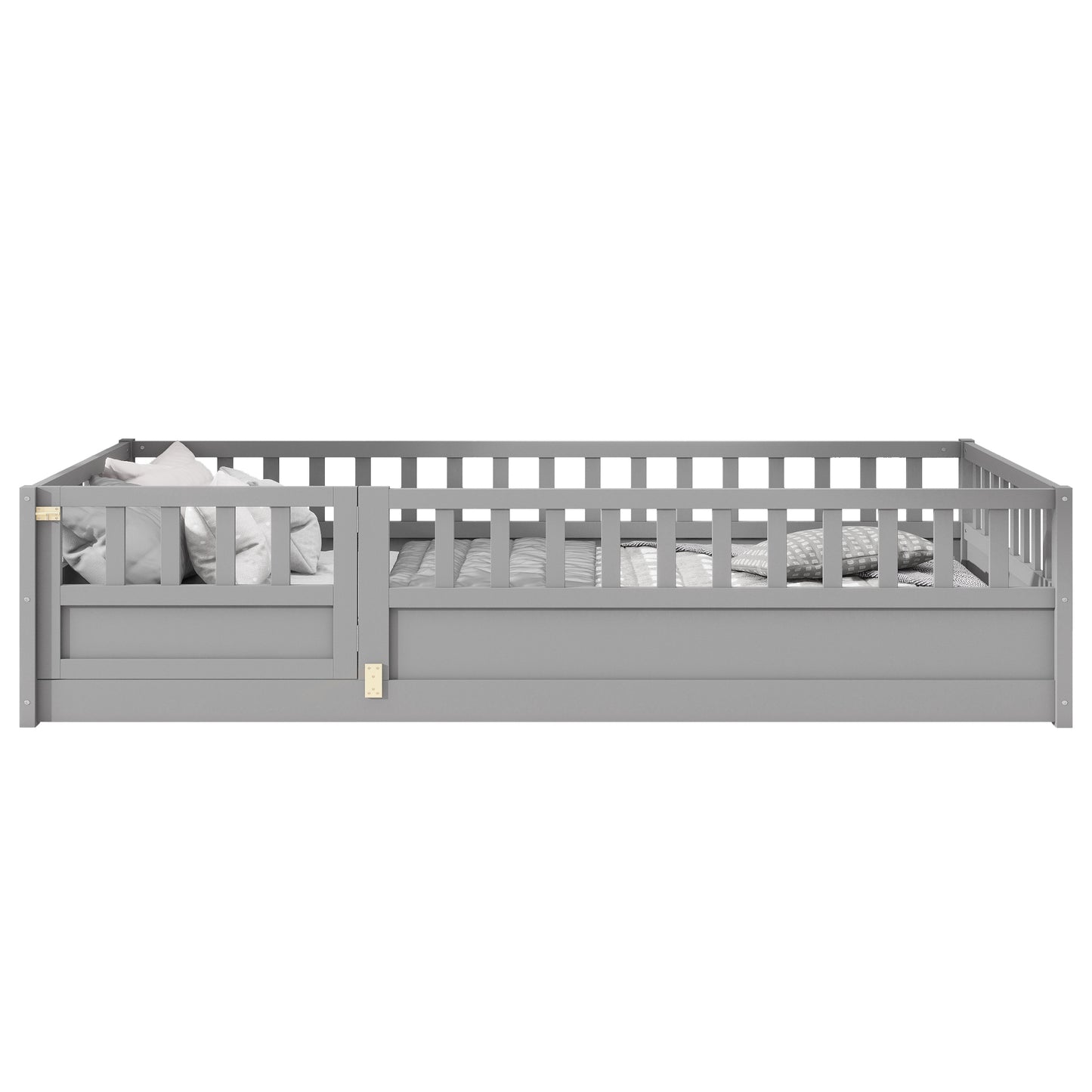 Twin Size Montessori Floor Bed Frame with High Security Barrier - Grey