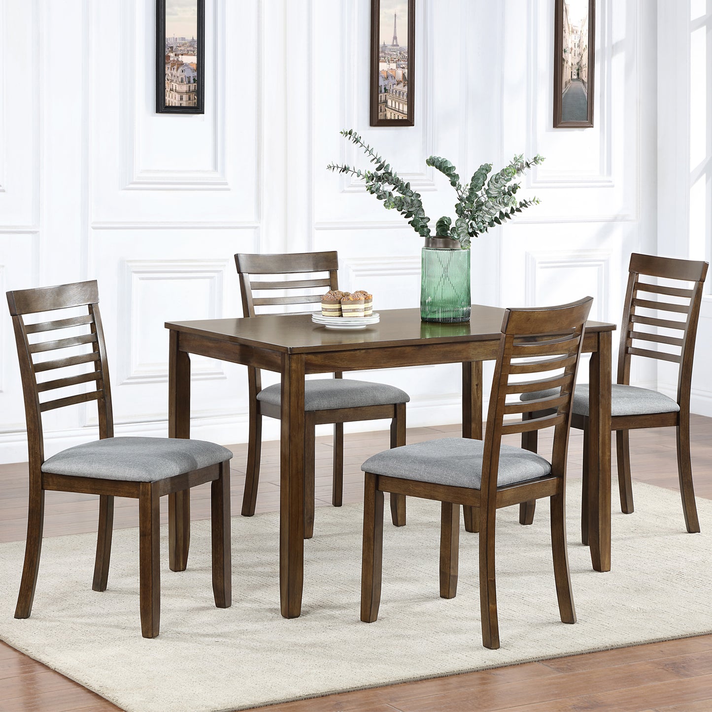 Wooden Dining Chairs Set of 4 with Padded Seat - Walnut