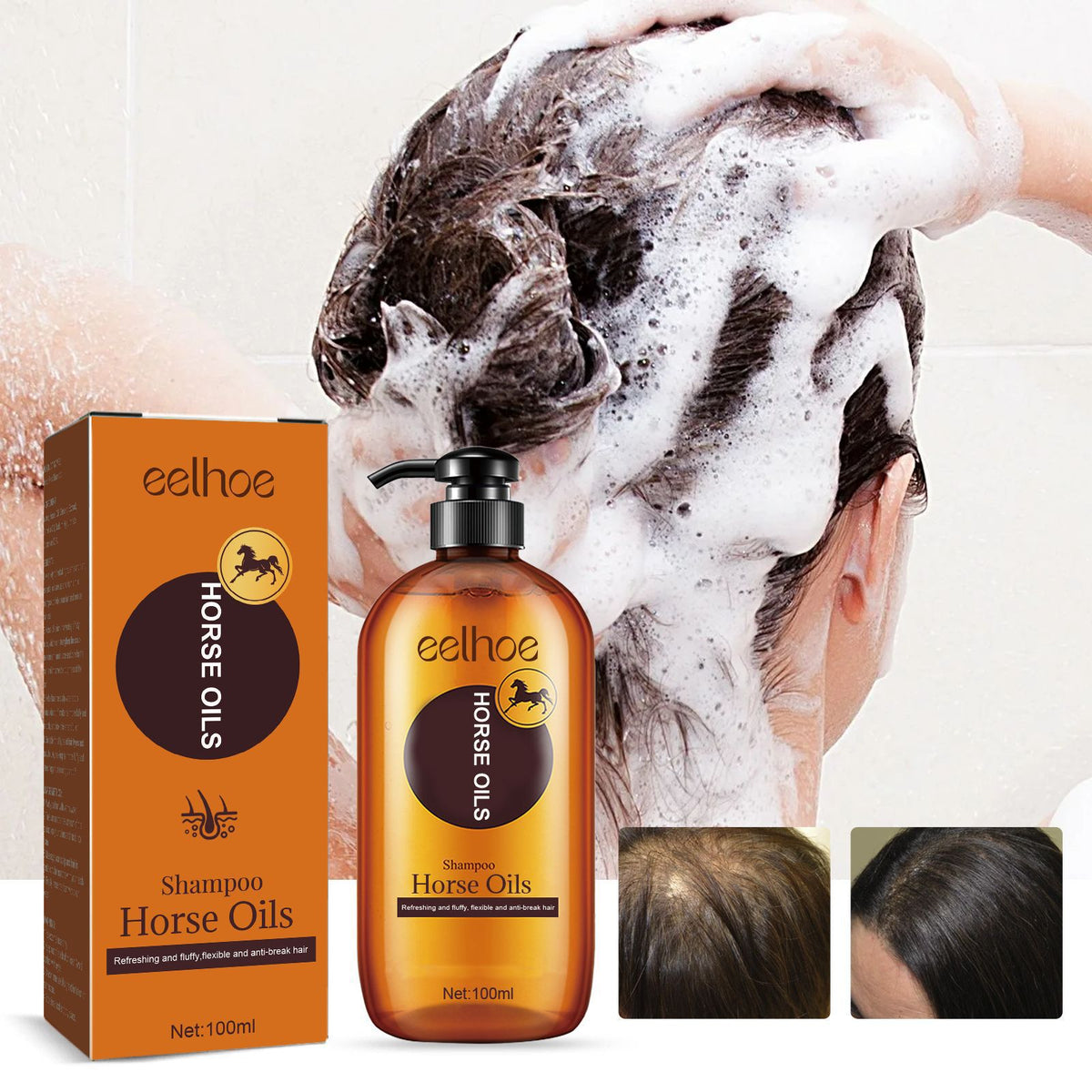 Horse Oil Shampoo Deep Cleansing Scalp Dandruff Control Fluffy