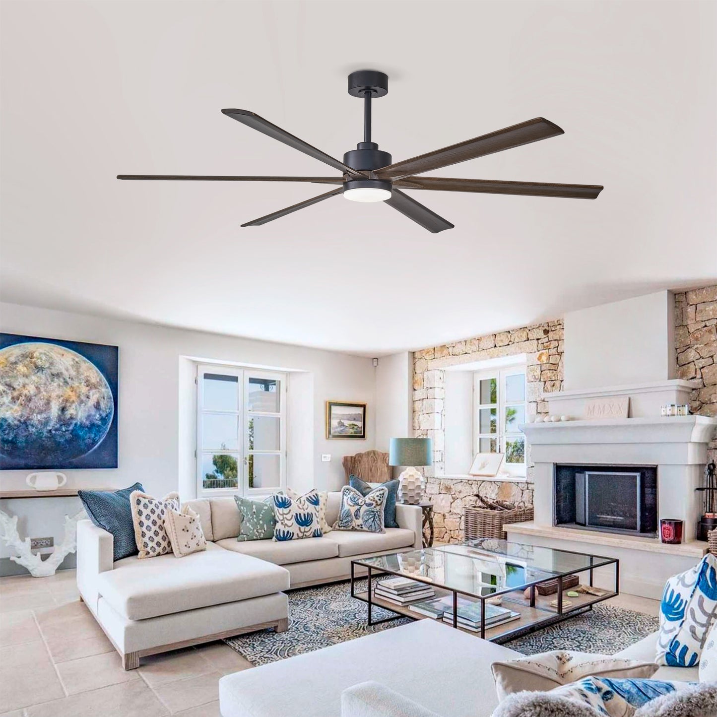 70" Ceiling Fan with Lights - Quiet DC Motor, 6 Speed, Reversible - Matte Black