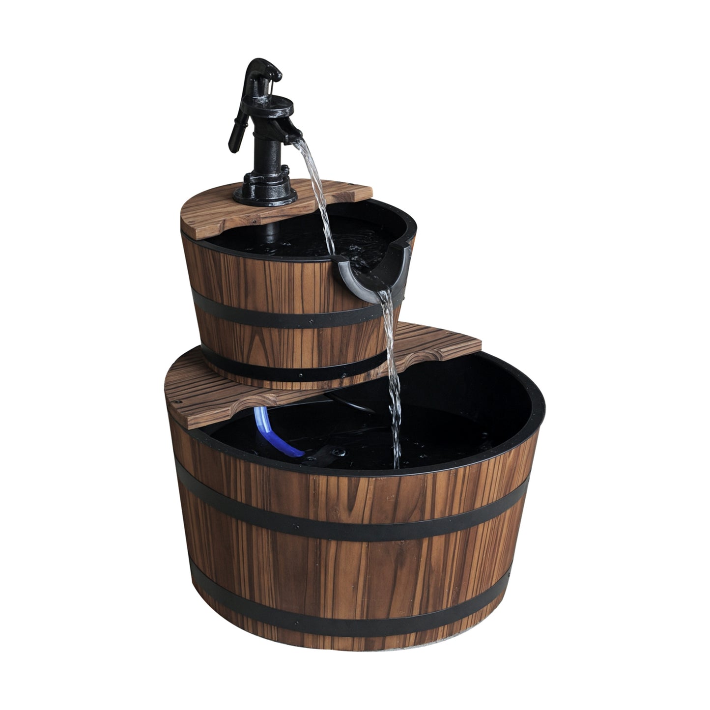 Wooden 2-Tier Fountain with Electric Pump for Garden Decor Backyard