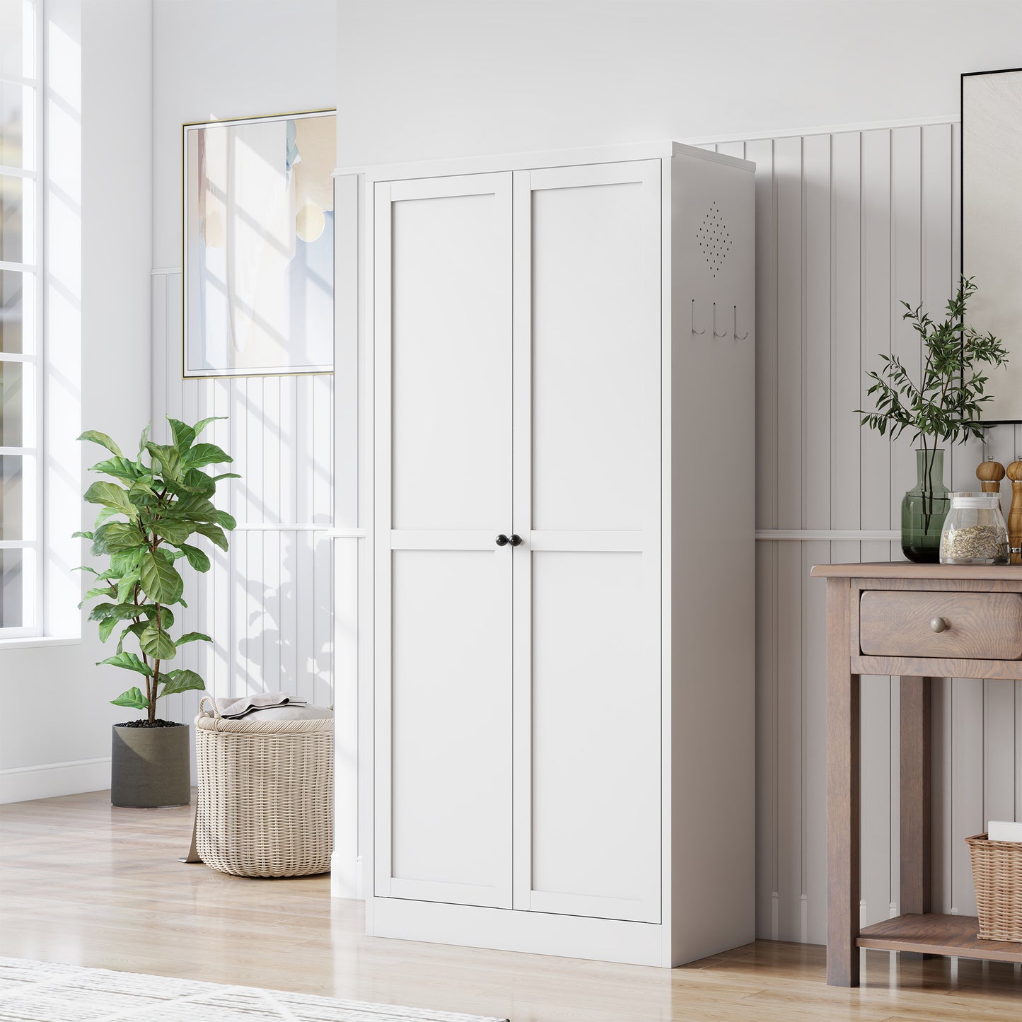 61 White Metal Kitchen Pantry Cabinet Adjustable Storage With 4