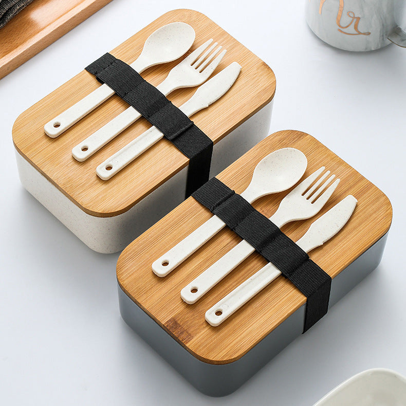 Japanese Lunch Box Set with Sealed Crisper and Cutlery - Gray or Beige