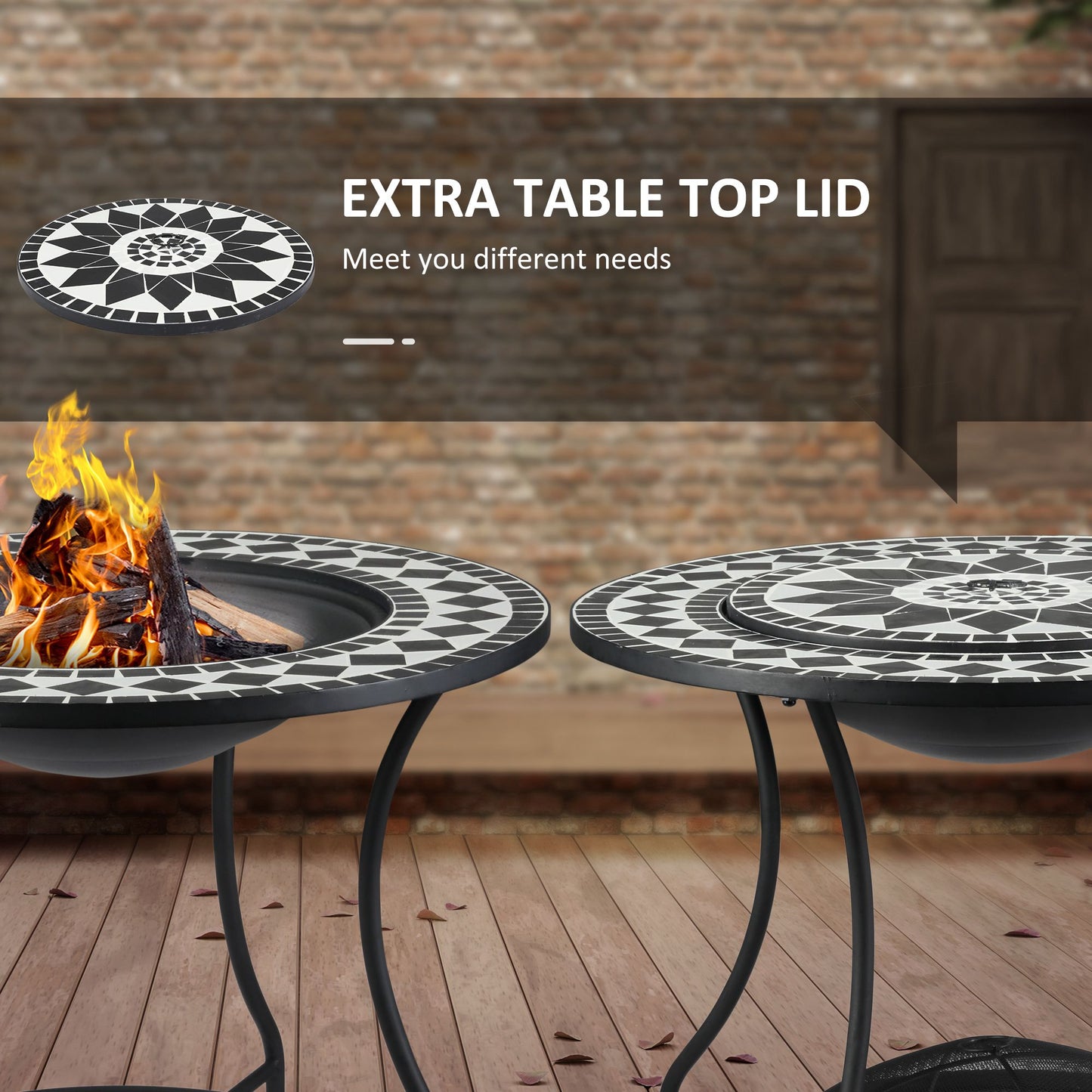 30" Outdoor Fire Pit Dining Table - 3-in-1 Wood Burning Fire Pit, Ice Bucket, Storage Shelf