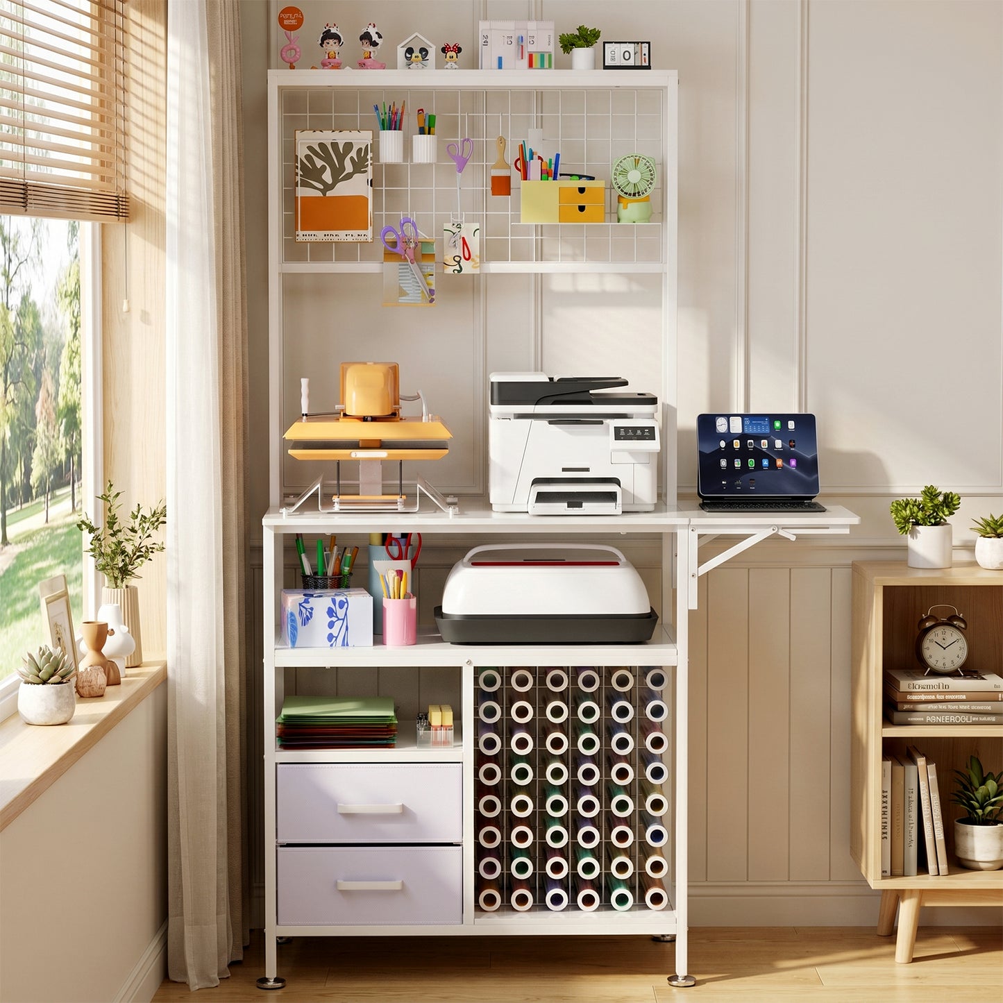 Large Foldable Heat Press Table with Storage Pegboard Hooks Vinyl Holder