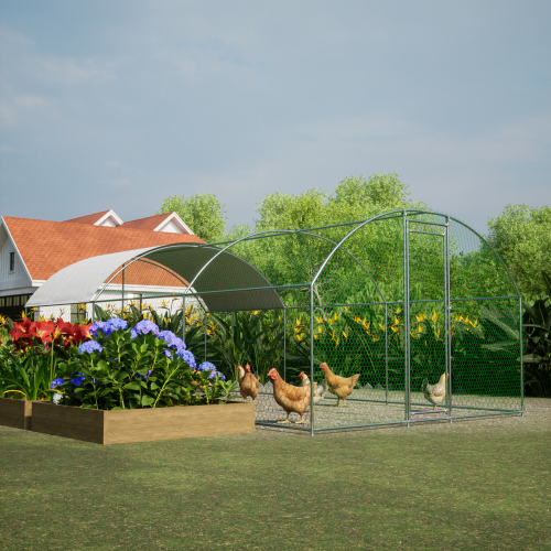 Large Metal Chicken Coop with Waterproof UV Cover Walk-In Yard Enclosure