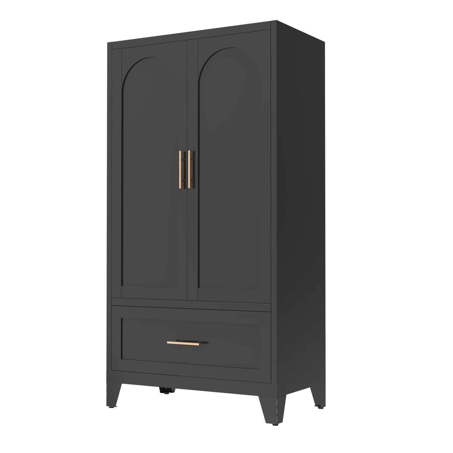 60-Inch Tall Metal Wardrobe Cabinet with Drawer and Shelf - Black