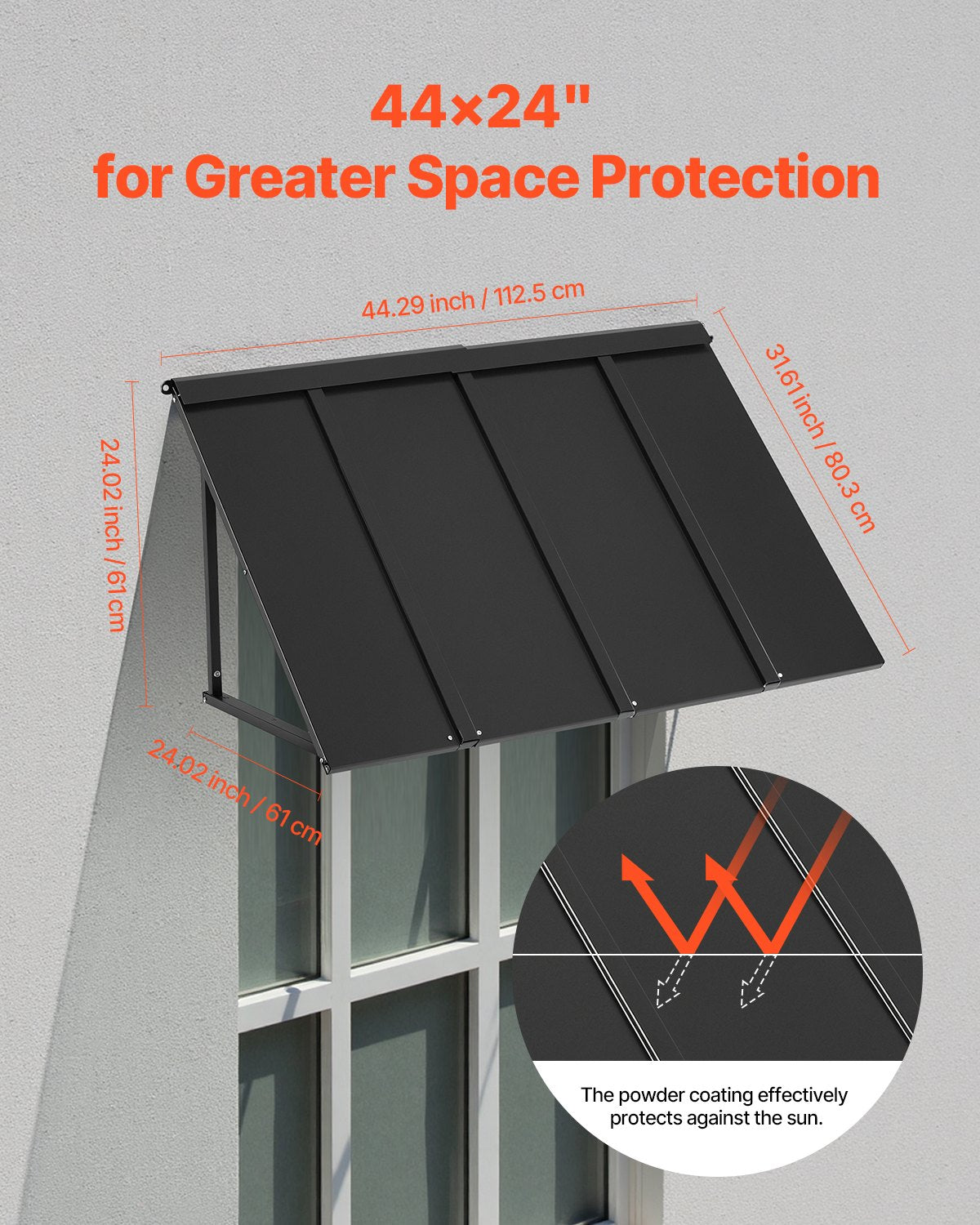Outdoor Steel Window & Door Canopy 44x24 Inch Waterproof Anti-Rust