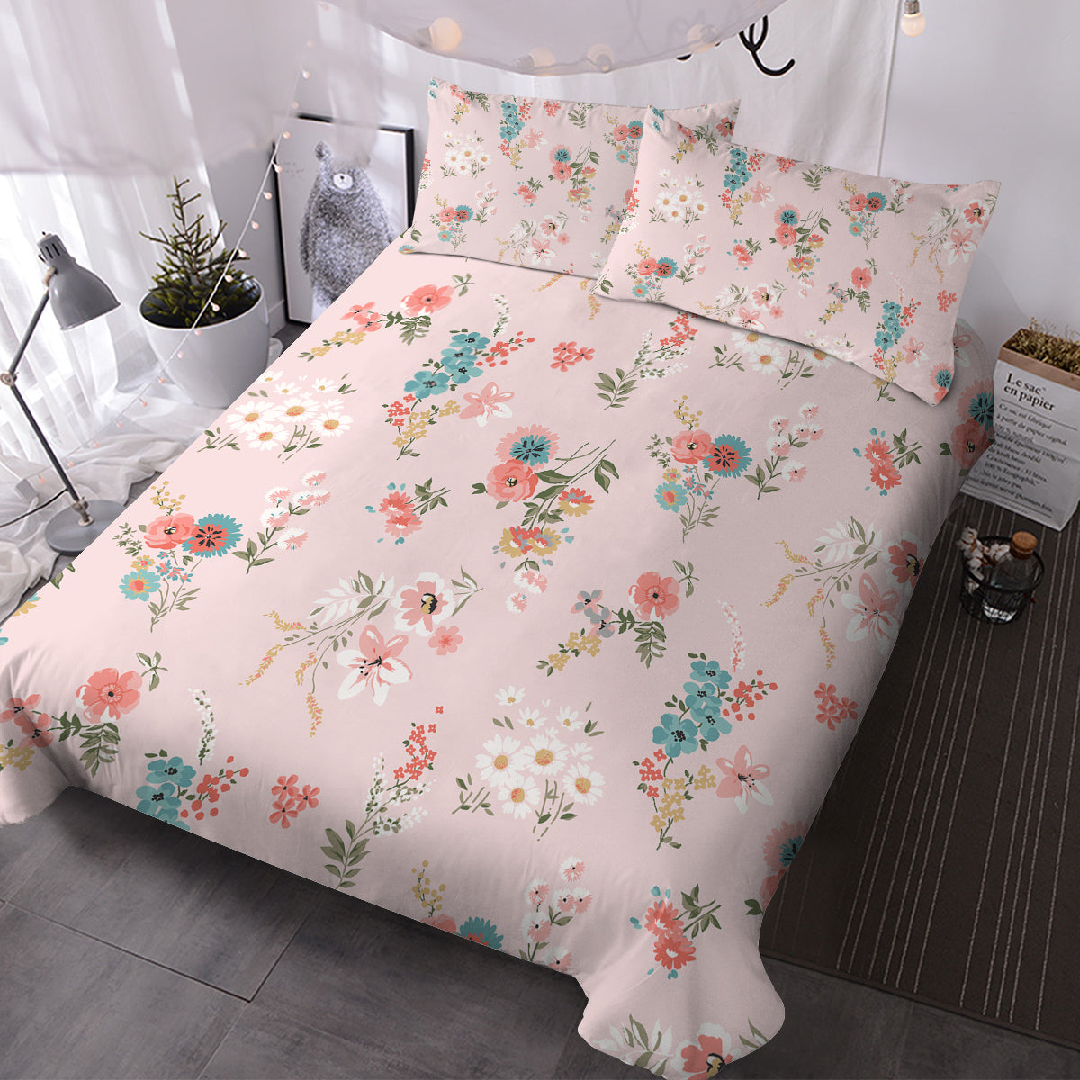 Minimalist Floral Duvet Cover Set - Soft Microfiber Bedding with Shams