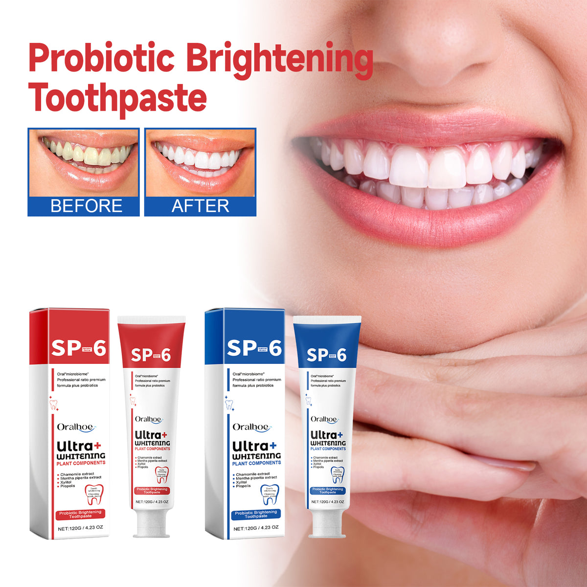 Probiotic Whitening Toothpaste 120g Blue Edition - Deep Clean & Brighten Teeth