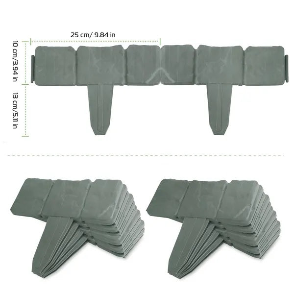 Pebble Effect Plastic Lawn Edge Border Set - Garden Bed Border Fence, 20 Pieces Grey