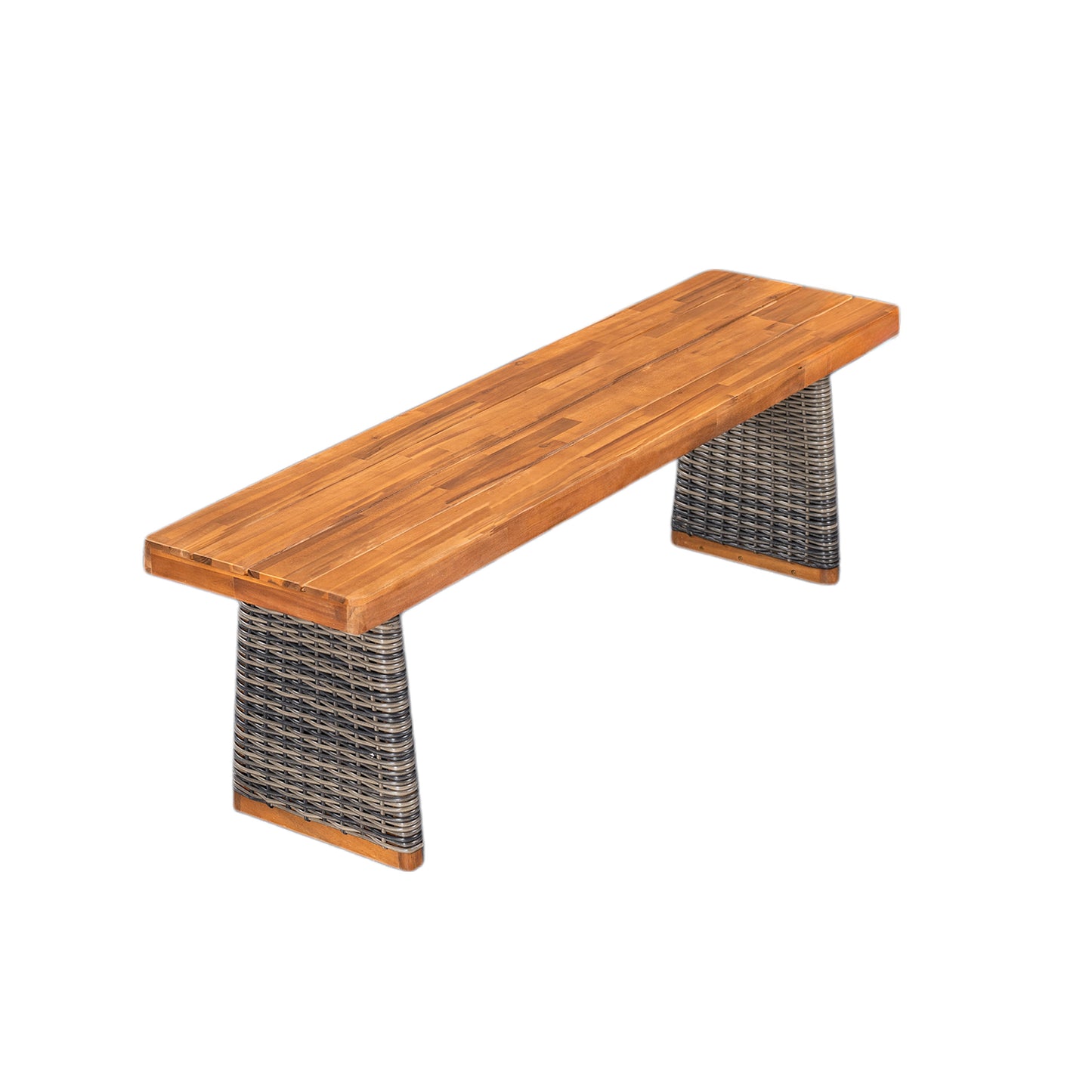 Outdoor Acacia Wood Bench with Grey Wicker & Teak Finish