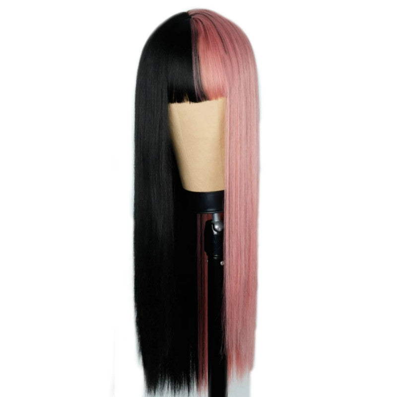 European & American Style Long Straight Wig for Women - Pink, 70cm