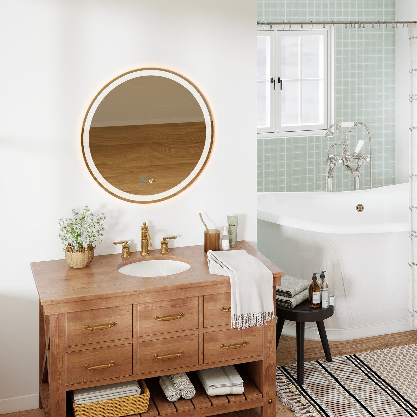Smart Anti-Fog LED Bathroom Mirror with Dual Circular Lights