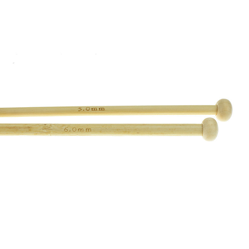Wooden Knitting Needles Set - Carbonized & Bleached Round Beads, 25cm & 36cm