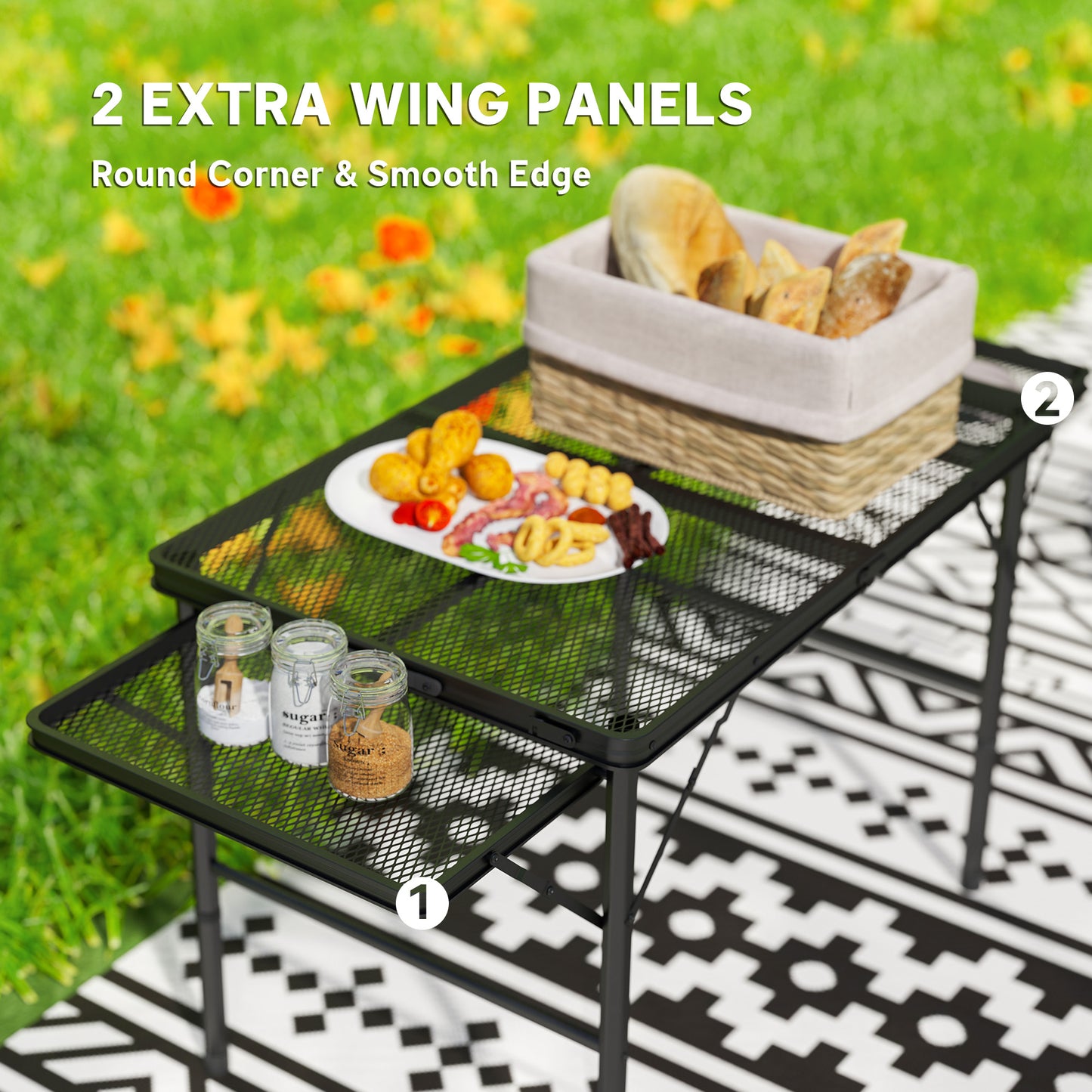 4.5ft Folding Camping Table - Adjustable Height with Side Wings