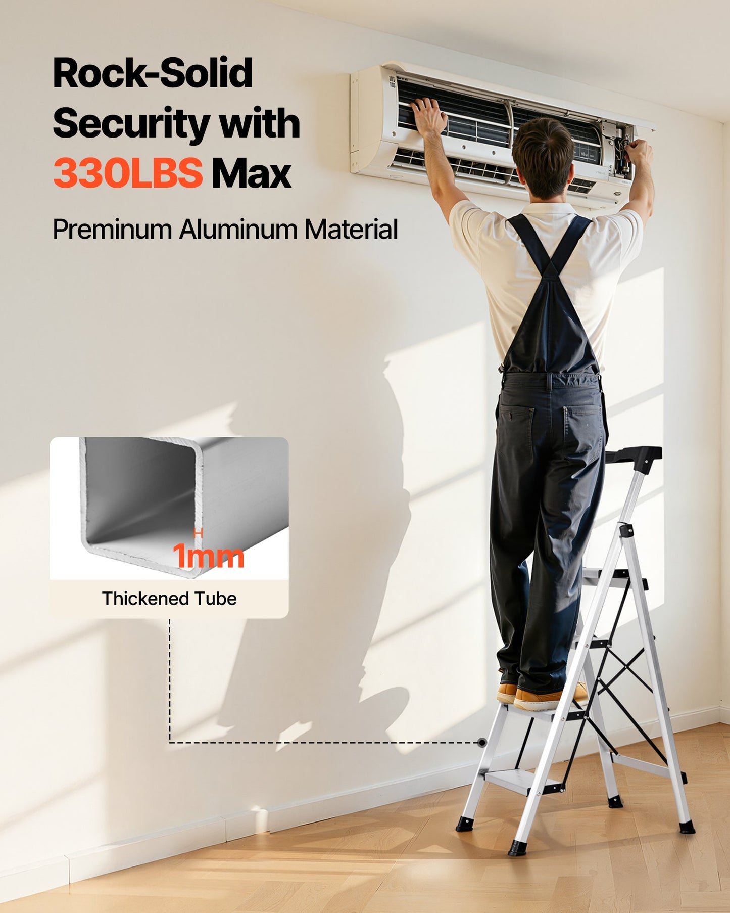 4 Step Folding Ladder with Anti-Slip Pedals and Handgrip - Aluminum, 330 lbs Capacity