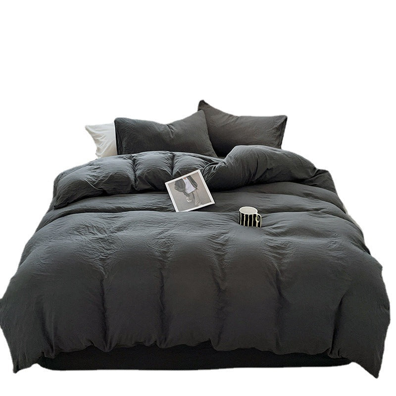 Solid Color Cotton Bed Sheet Set - Soft Washed Bedding Includes Quilt Cover & Pillowcases
