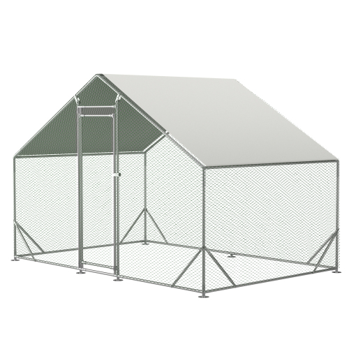 Large Metal Chicken Coop Walk-In Poultry Run with Waterproof UV Cover - Silver