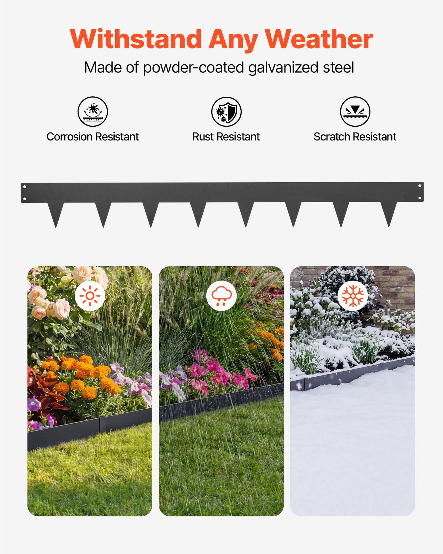 Galvanized Steel Landscape Edging 10-Pack, Black Garden Border for Flower Beds & Walkways