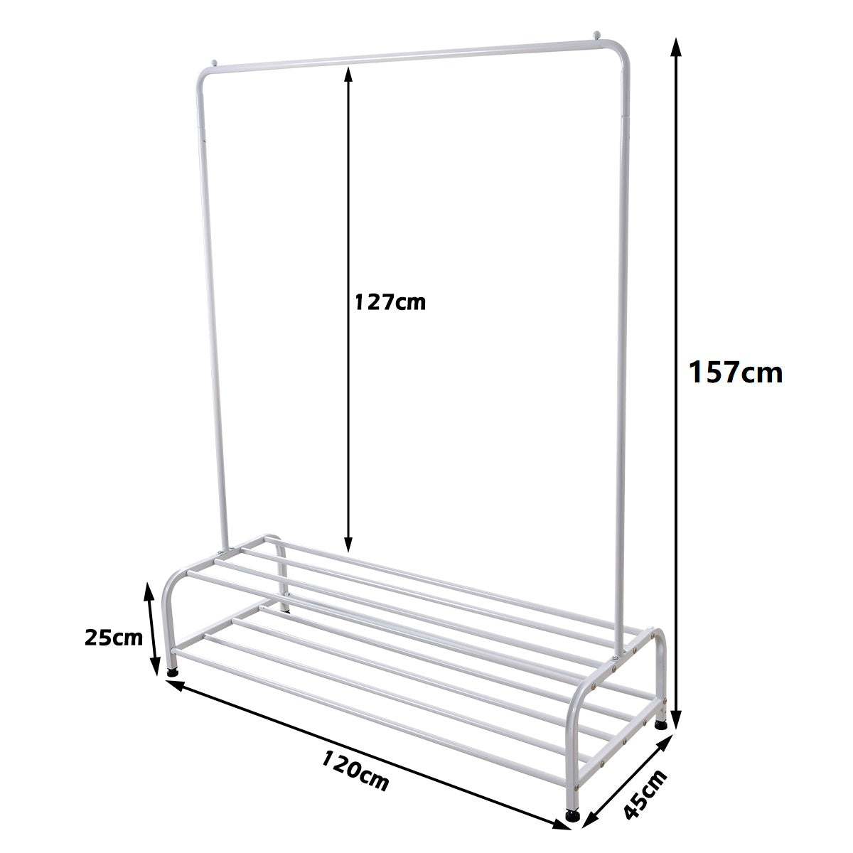 Heavy Duty Metal Garment Rack with Bottom Shelf - White