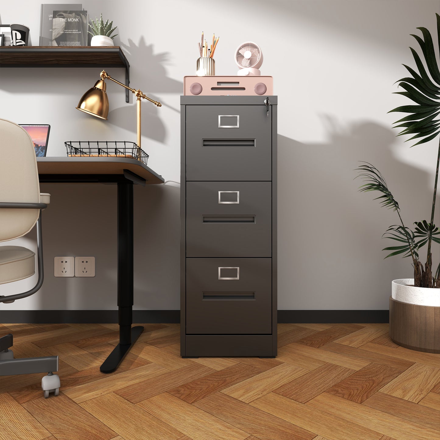 3 Drawer File Cabinet With Lock Metal Vertical Office Home, A4 Legal