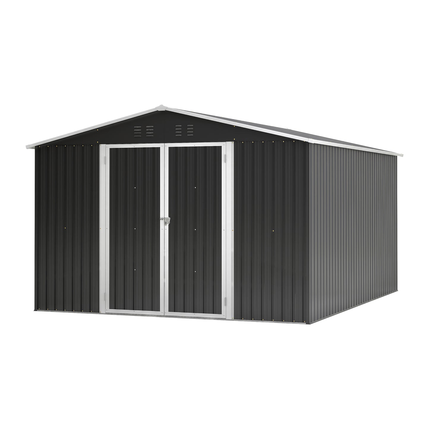 Metal Outdoor Storage Shed 10x12 FT with Lockable Doors - Black
