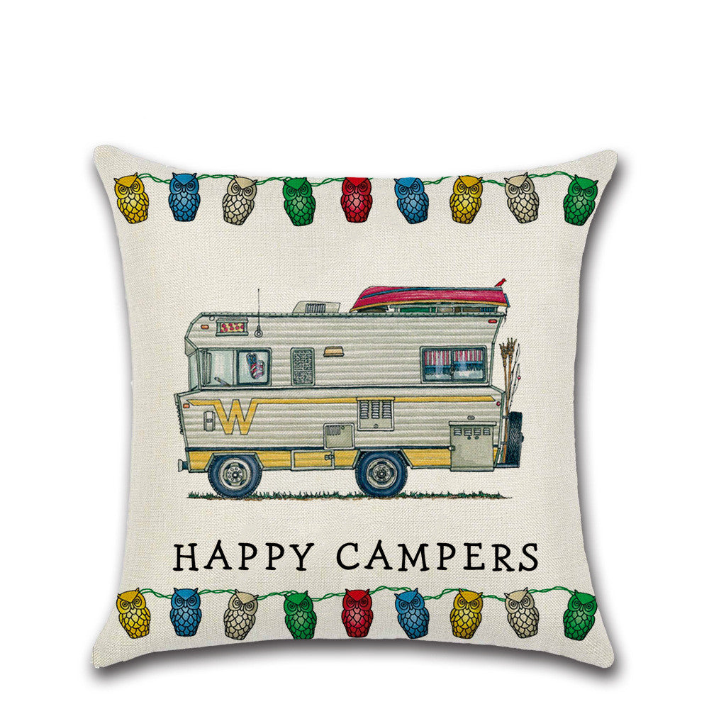 Cartoon Camper RV Linen Pillow Cover 45x45cm Home Textiles