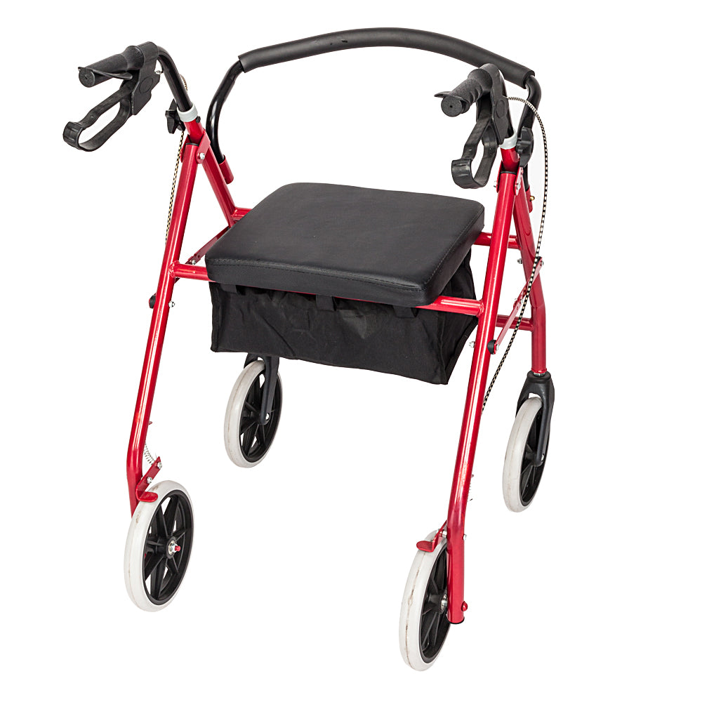 Adjustable Rollator Walker with Padded Seat - Red & Black