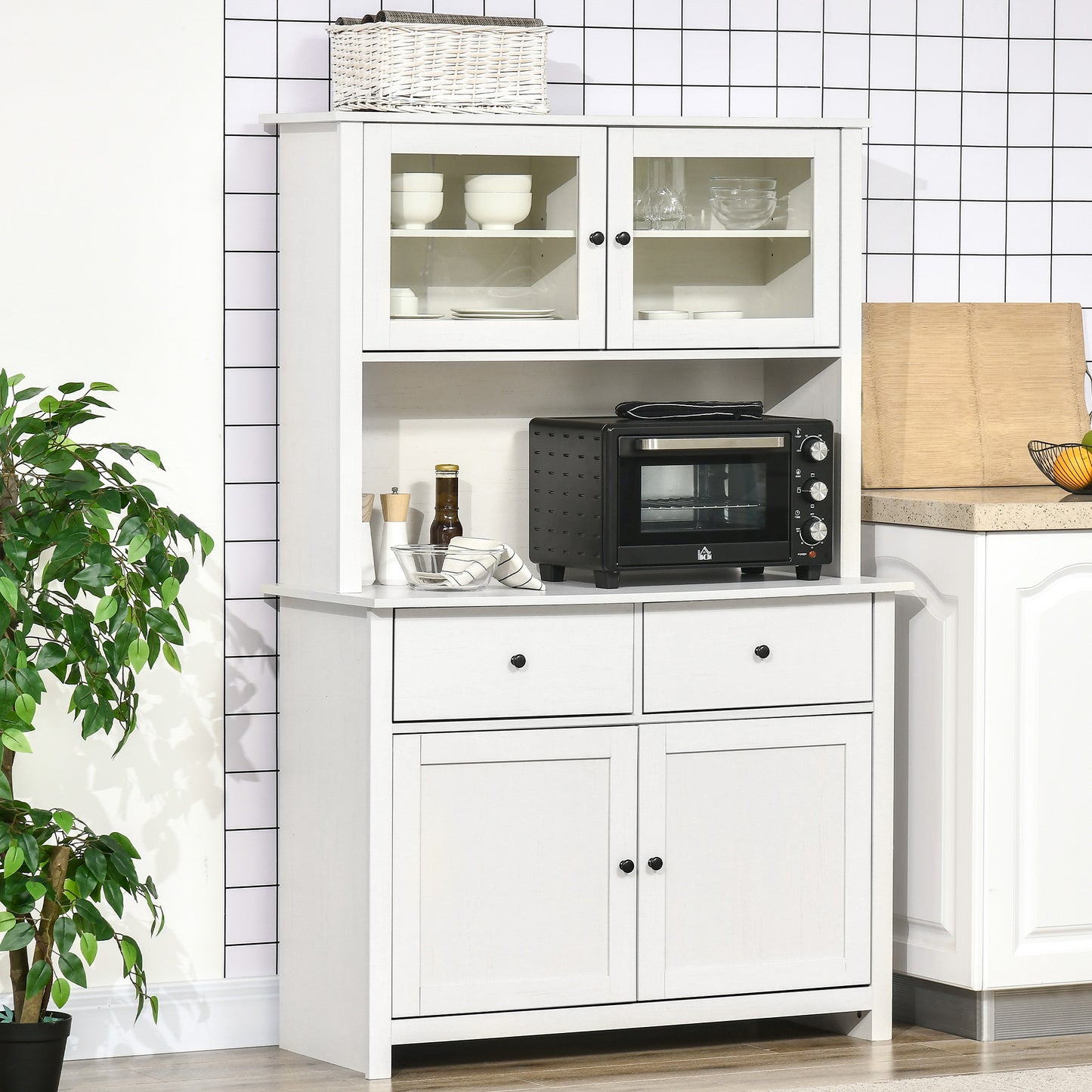 63.5" Kitchen Buffet with Hutch, Pantry Storage Cabinet 4 Shelves,