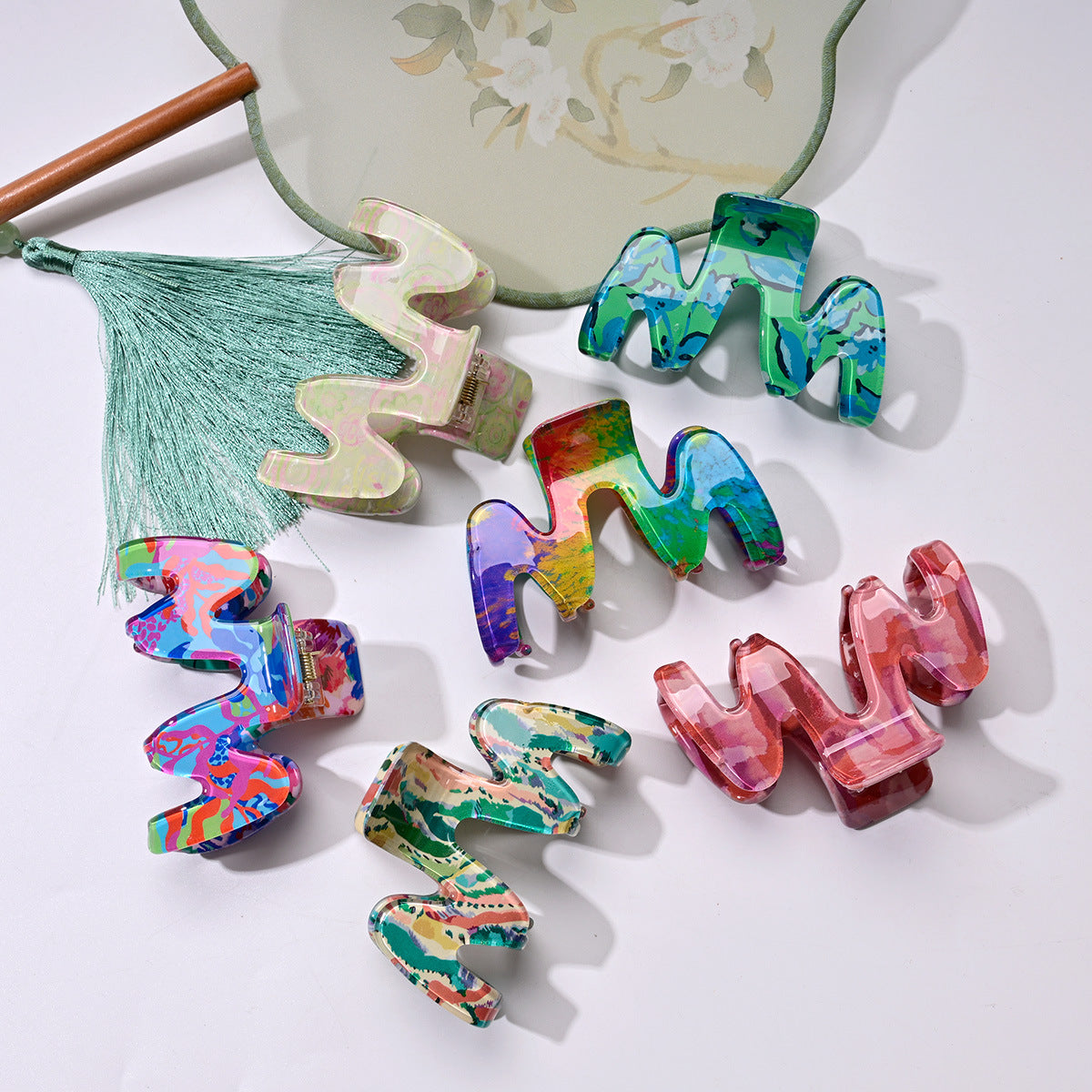M-Shaped Wavy Acetate Hair Claw Clip for Women