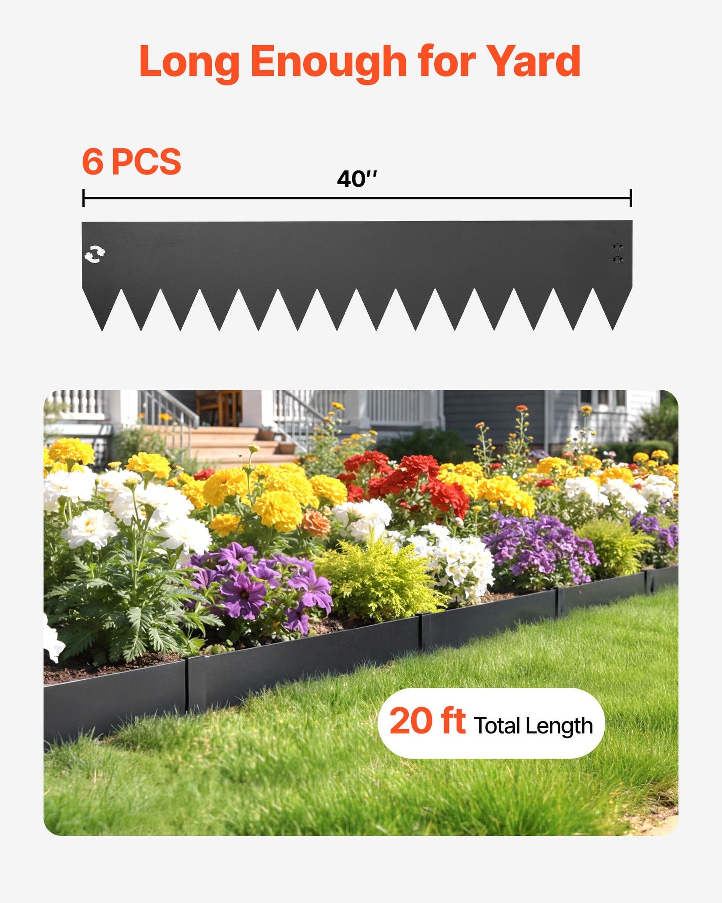 Galvanized Steel Landscape Edging 6-Pack - Bendable Metal Garden Border for Flower Beds & Pathways, Black