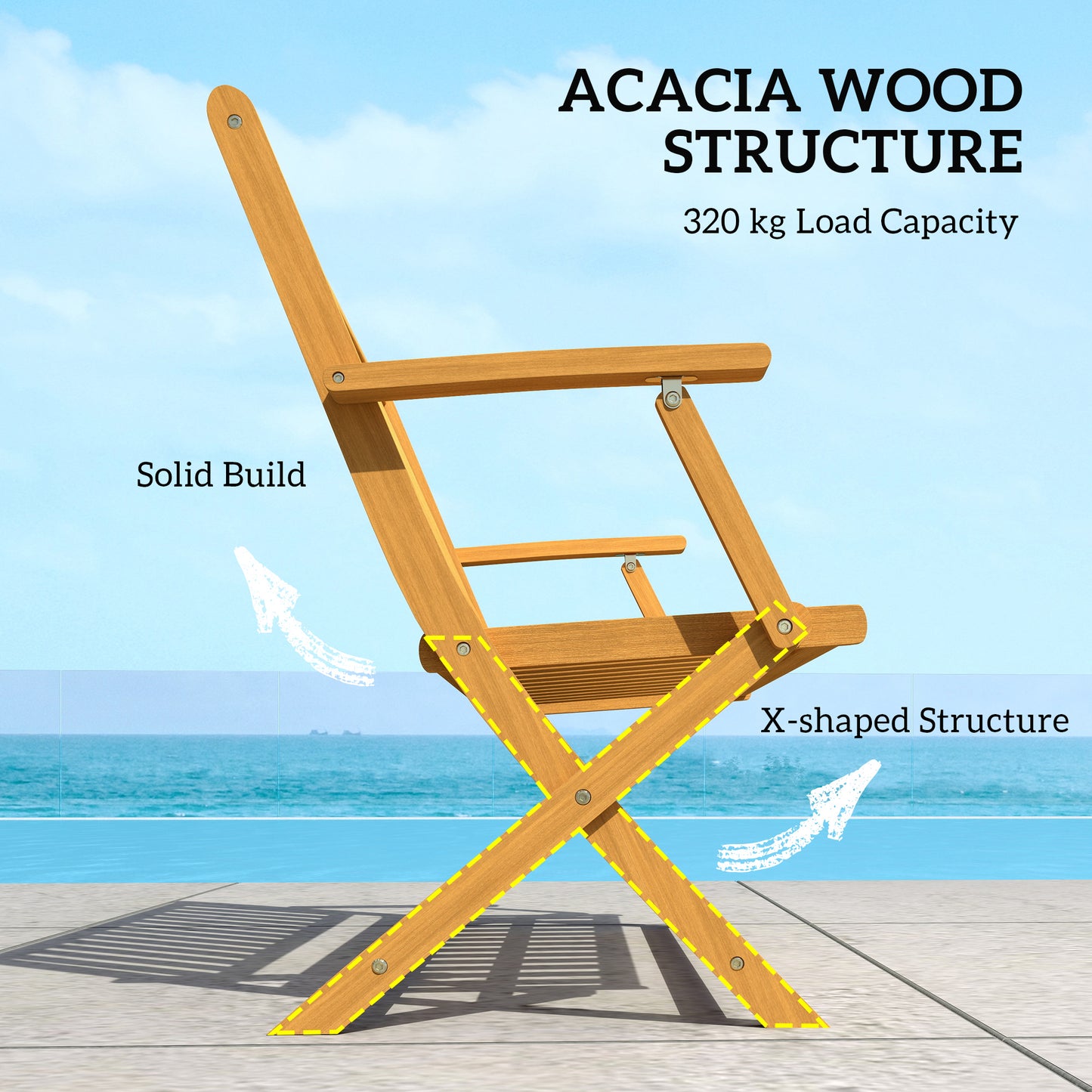 Foldable Acacia Wood Outdoor Bench with Backrest - Teak