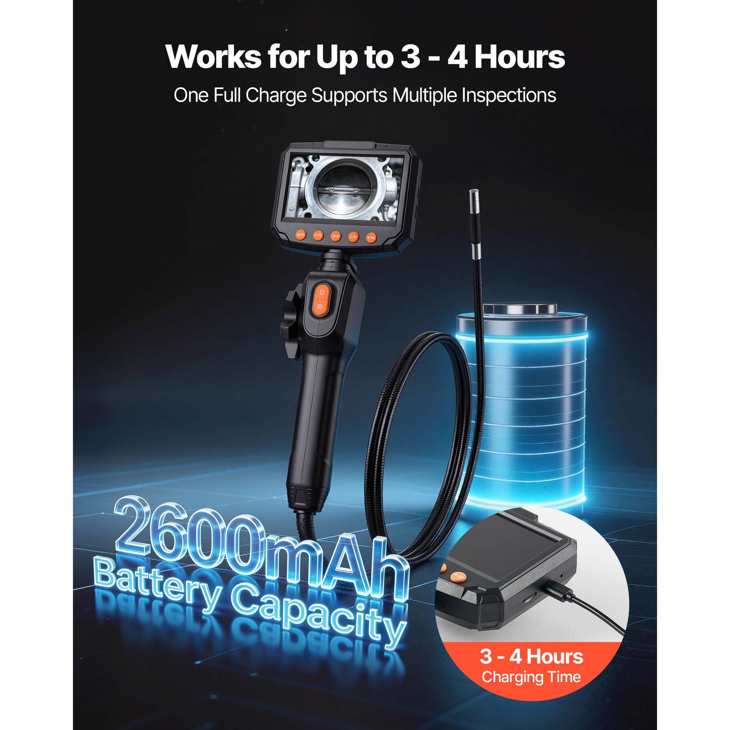 HD Waterproof Endoscope Camera with Light & 8X Zoom for Plumbing & Auto Inspection