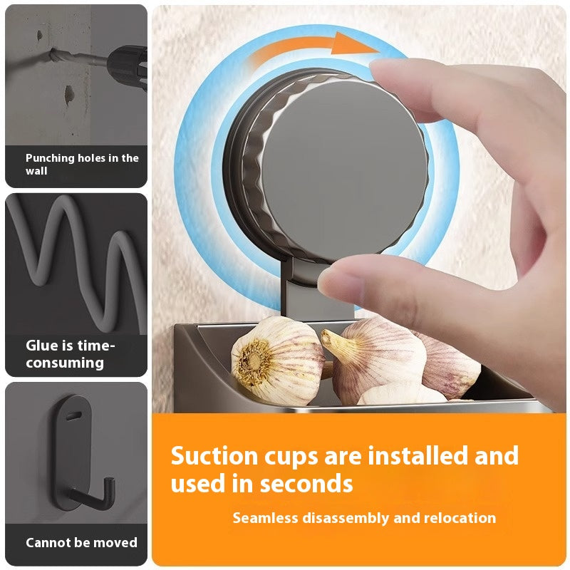 Wall-Mounted Onion, Ginger & Garlic Storage Rack with Suction Cups – Multi-Size & Color Options