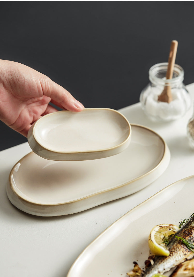 Ceramic Fish Steaming Plate - Household Kitchen Dining Tableware