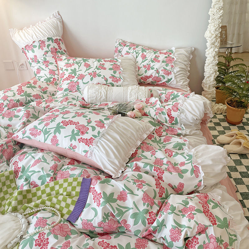 French Lace Pleated Bed Skirt Set of Four - Multiple Sizes & Styles