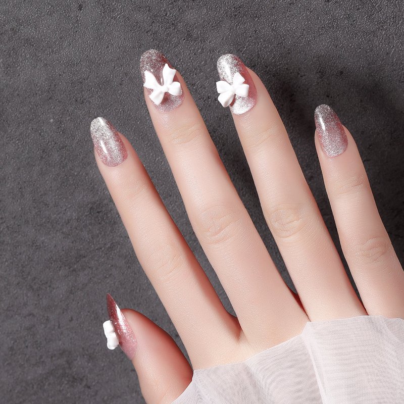 Cat Eye Bow Nail Patches 24-Piece Kit with Jelly Glue