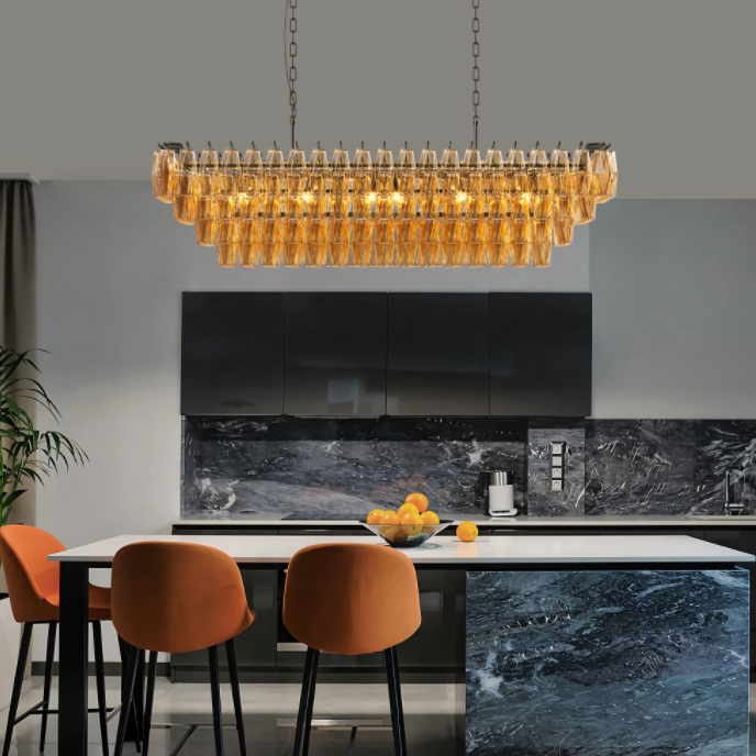 Modern Black Rectangular Chandelier - 12-Light Smoke Glass Fixture