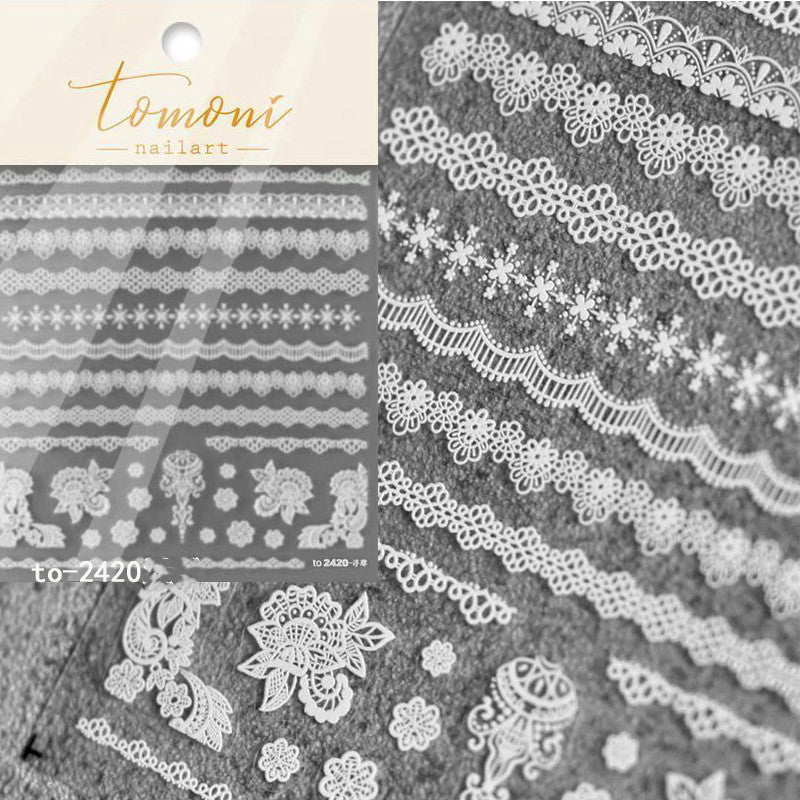 Lace Embossed Nail Stickers – Black & White Decals