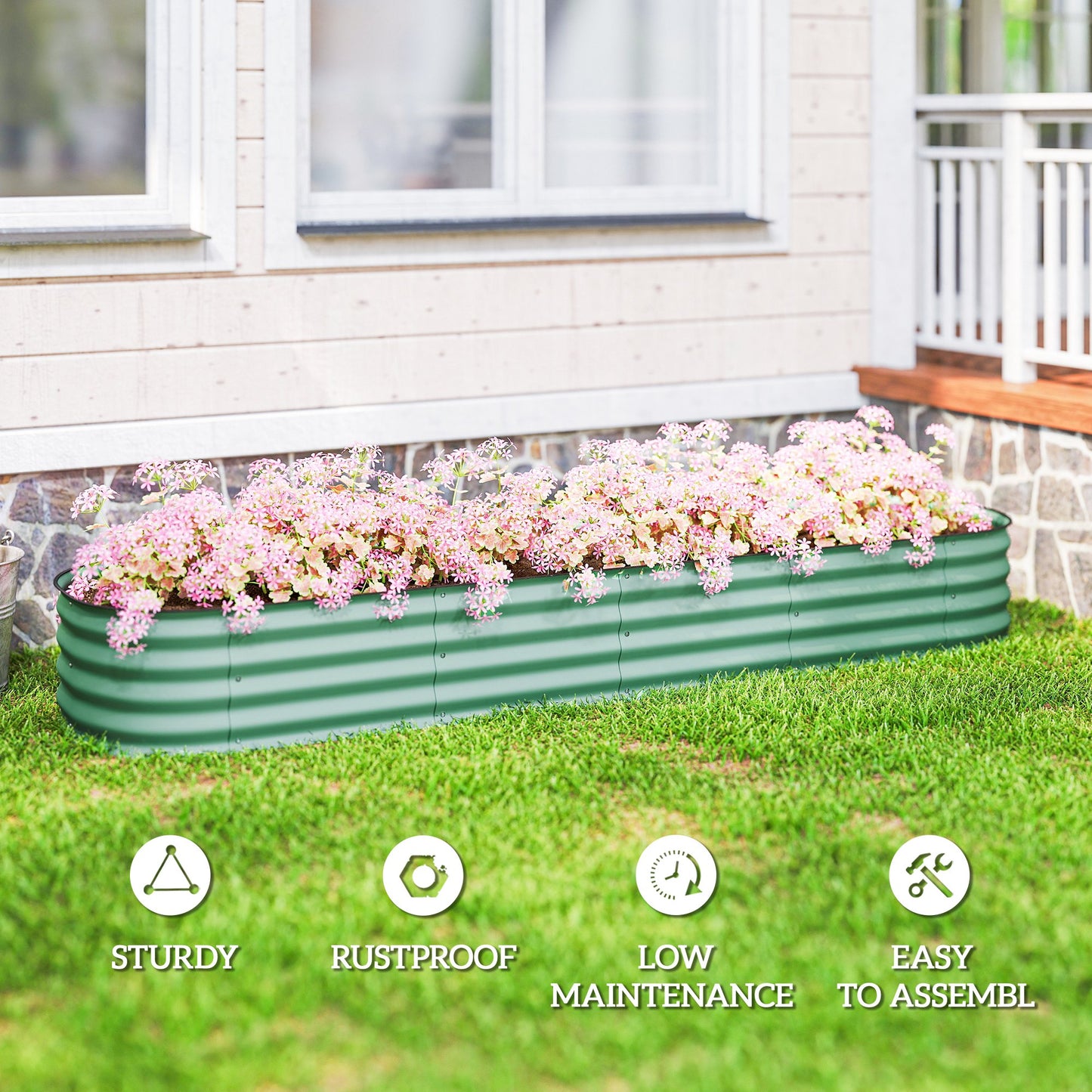 Galvanized Raised Garden Bed Kit - Green Metal Planter Box with Safety Edging, 7.9 x 2 x 1 ft