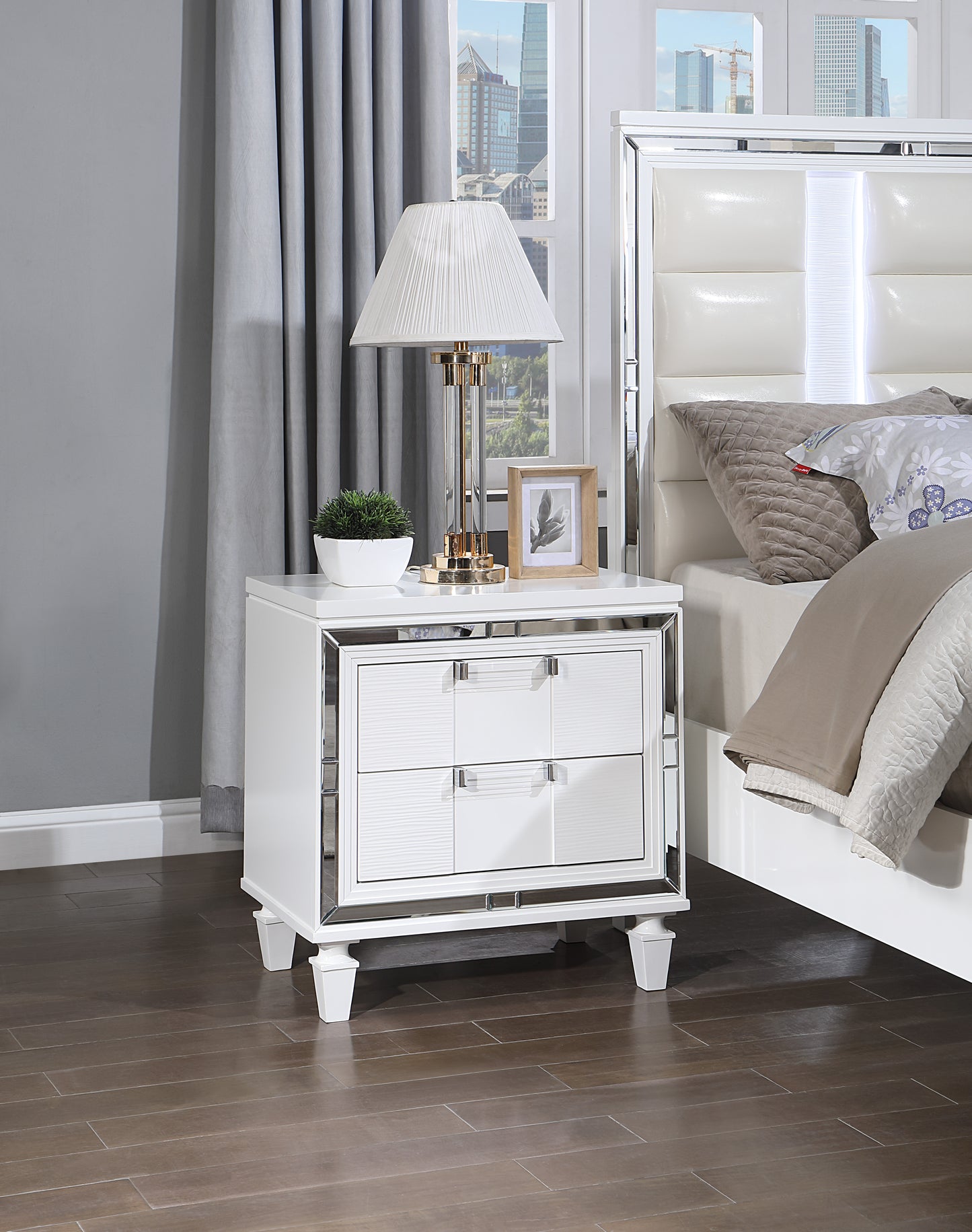 Genoa G05790-N Nightstand - Sparkling White Wooden Furniture