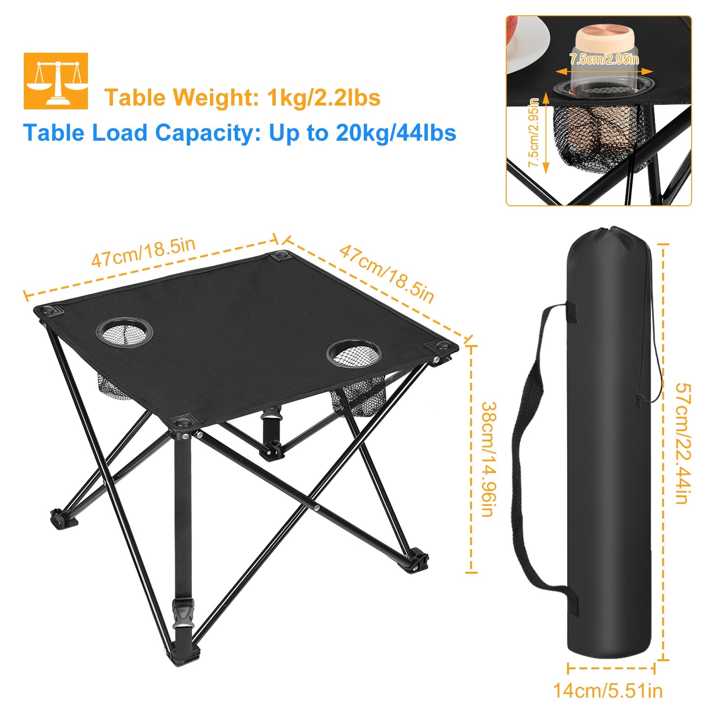 Portable Folding Camping Table with Cup Holders - Multiple Colors & Sets