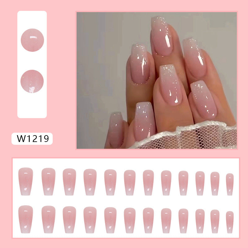 Mid-Length Ballet Nail Stickers - Girl Gradient Nail Art Decals Pink