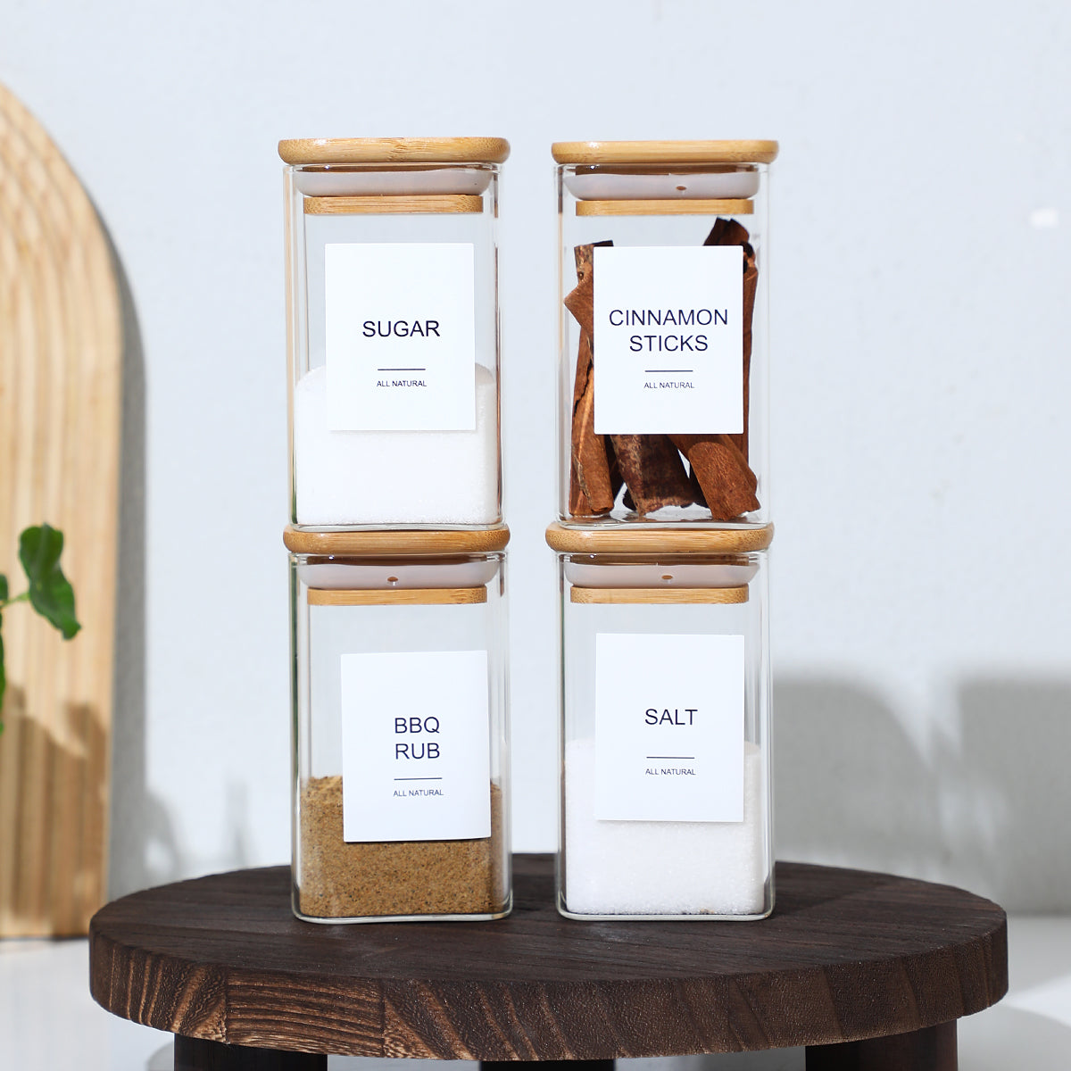 18-Piece Square Spice Jar Set with 72 Stickers - Kitchen Organizer