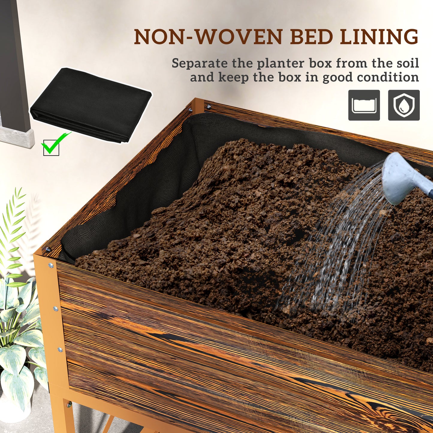 Galvanized Steel Raised Garden Bed with Storage Shelf - Dark Brown, 1180x360x95mm
