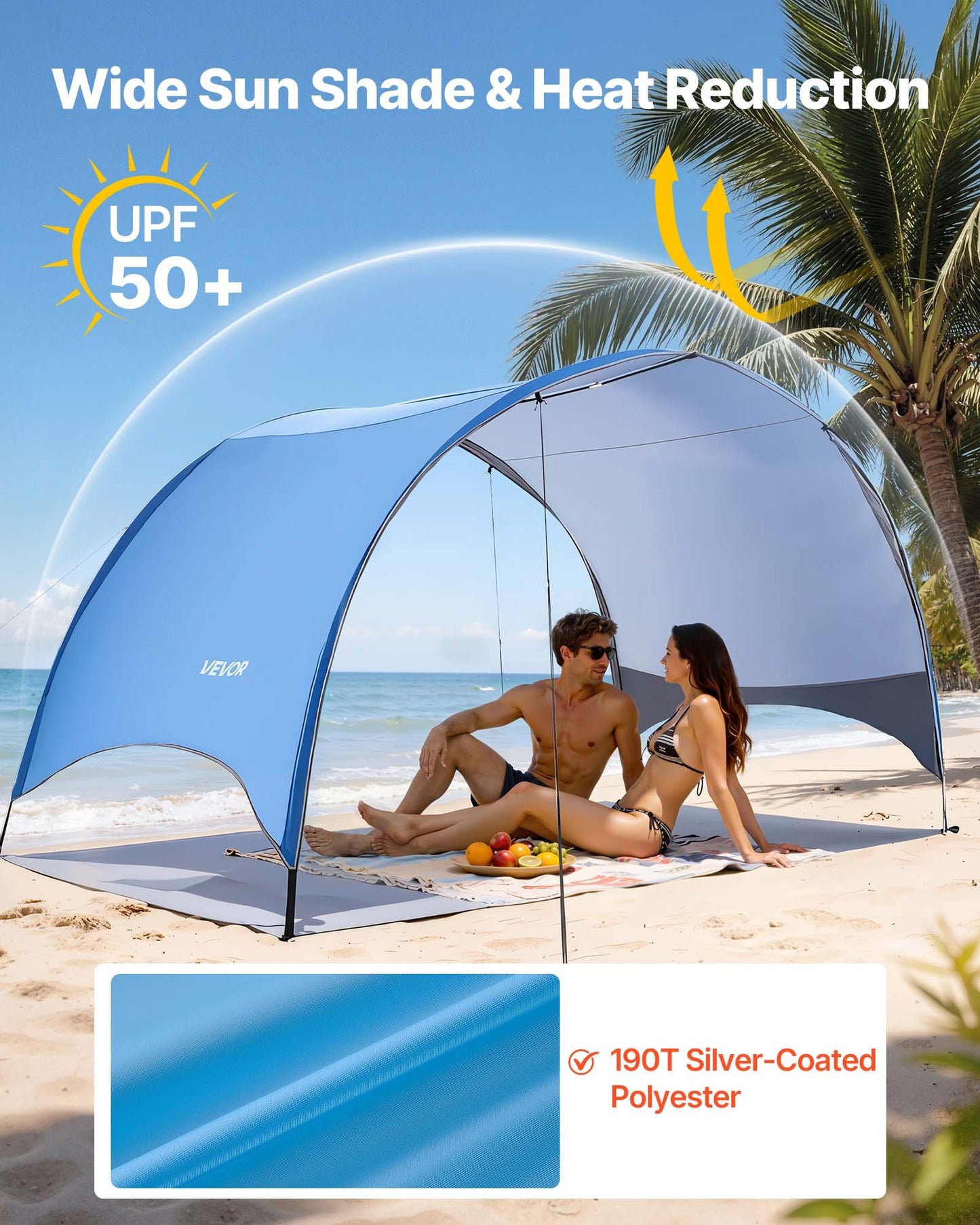 Portable 4-Person Beach Tent Sun Shelter with UPF 50+ & Ground Stakes